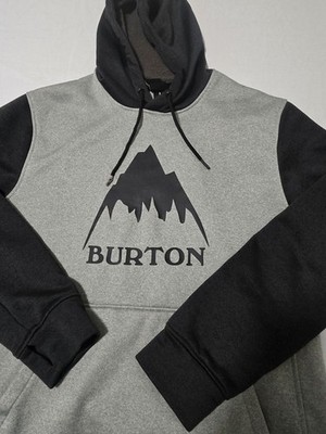 Burton Oak Pullover Hoodie Mens Medium Gray Black Logo Fleece Snowboard Ski