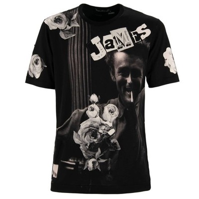 DOLCE & GABBANA James Dean Texas Bild Baumwolle Seide Rose T-Shirt Grau Schwarz
