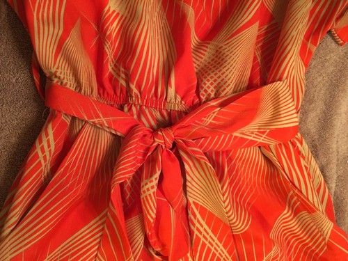 Dress Jrs. Short-Sleeved Orange / Gold Print Belted w/ Hip Pockets Sz Sm (B2) - Picture 5 of 7