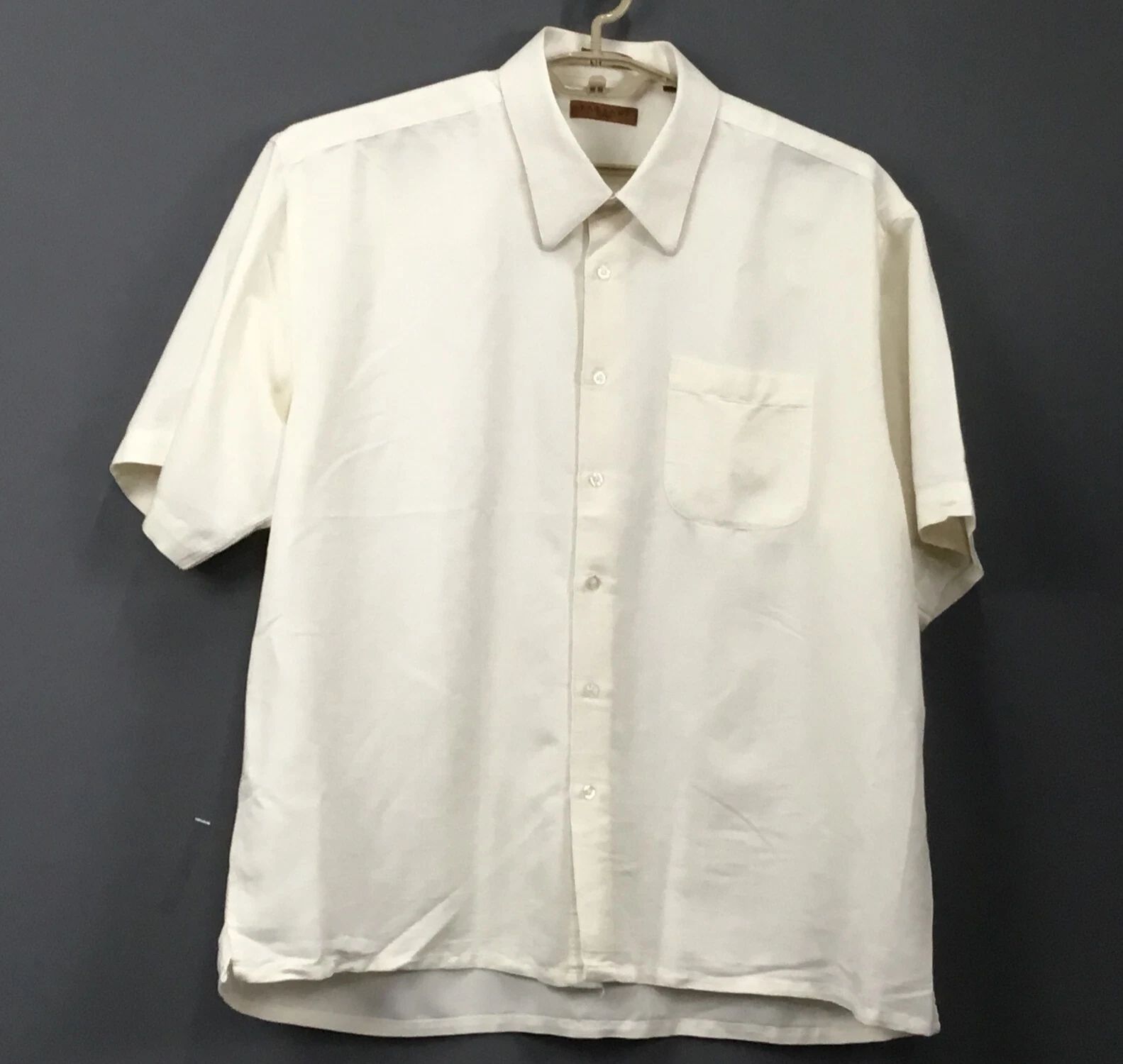 Tropical Resort Shirt Men XXL Ivory Button Front Long Tailed Short Sleeve Italy
