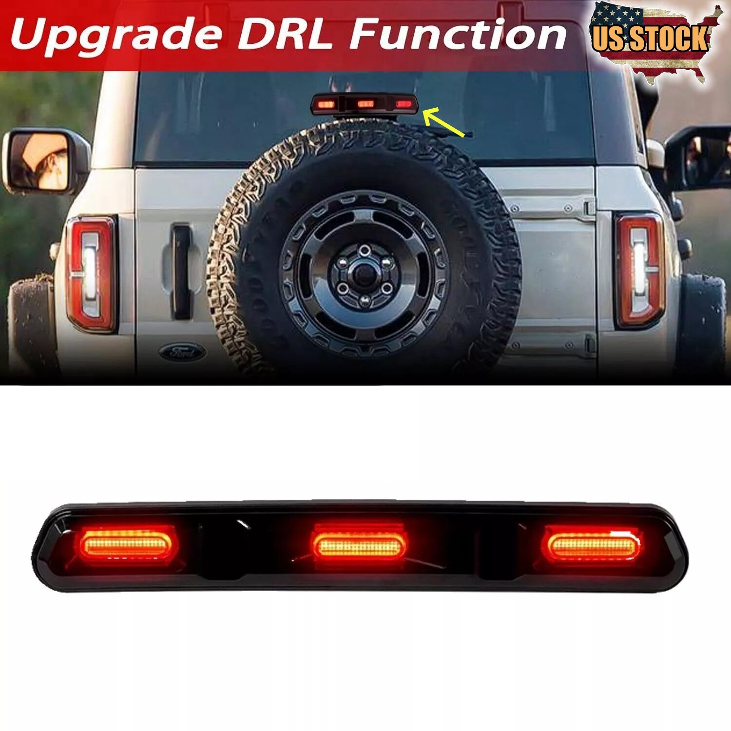 IN US! LED Third Brake Light High Mount 3rd Brake Lamp for Ford Bronco 2021-2023
