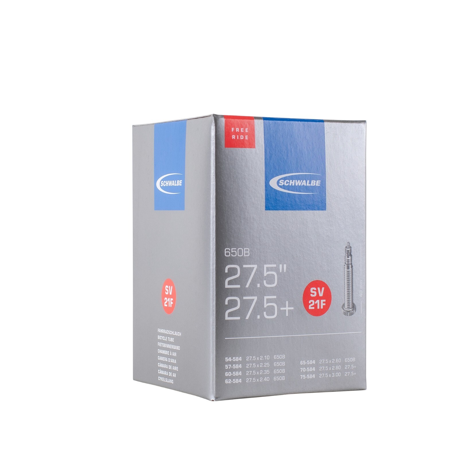Schwalbe SV21F Inner Tube 650B 27.5"" 27.5+ Presta Valve 2.10"" - 3.00""