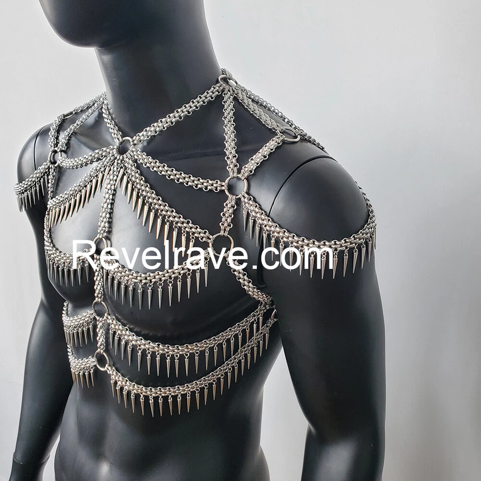 Arnés de cadena corporal con flecos y flecos Rave Burning para hombres disfraces de carnaval Foto 2 de 4