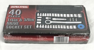 Ultra Steel 40 Piece 1/4 Inch & 3/8 Inch Drive Socket Set UJ75041S New Sealed 