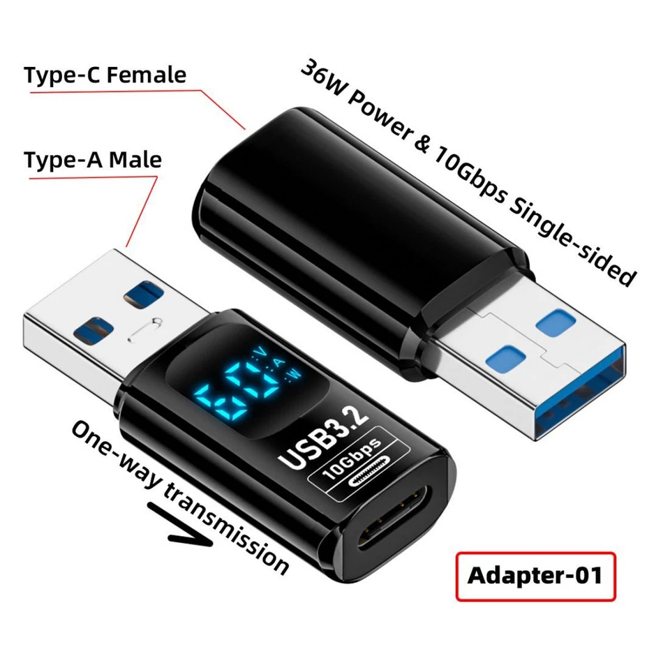 CY 3pcs/lot 10Gbps Type-C to Type-A USB3.2 Data Adapter Smart LED Display USB-C - Image 2 of 4