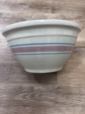 Vintage McCoy Pottery Oven Ware Mixing Bowl #10 Blue & Pink Stripe
