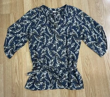 Debora Viereck 100% Silk Top Belted Unique Print Size Small Lovely!