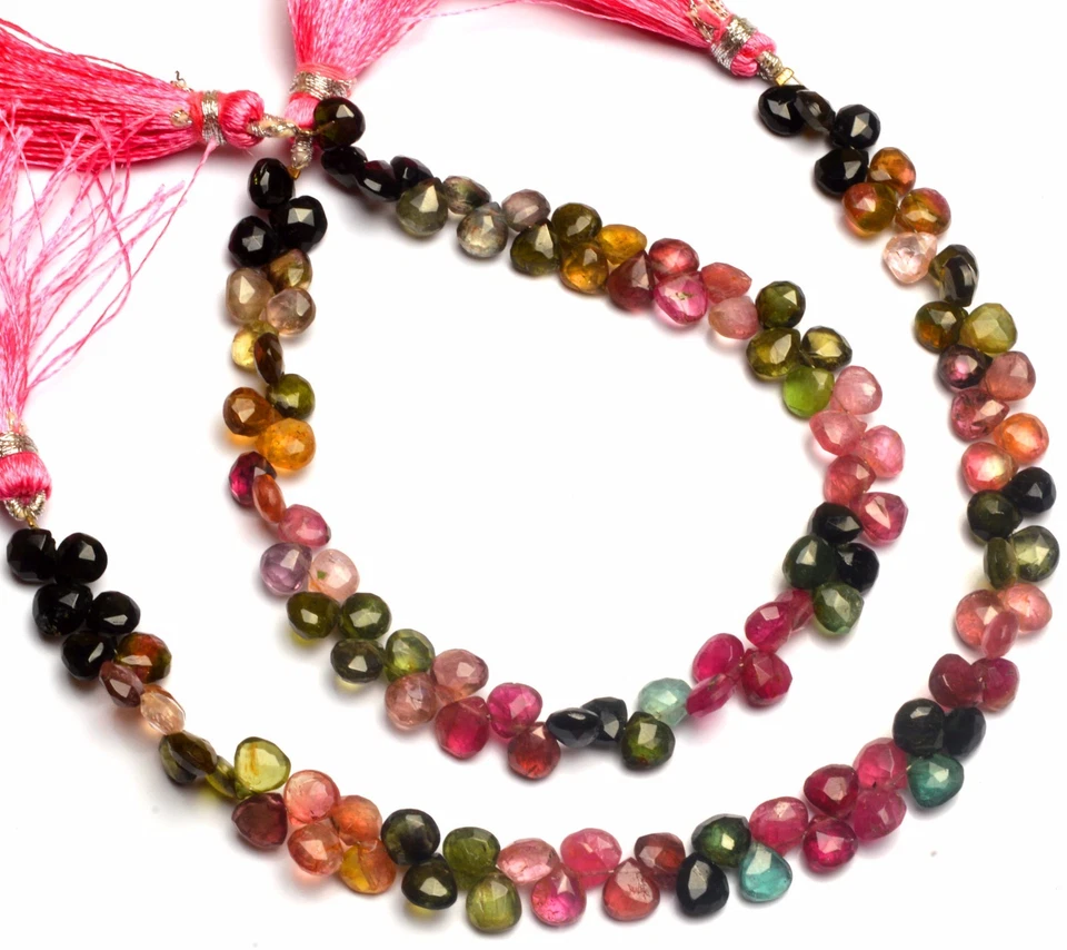SUPER QUALITY MULTI COLOR TOURMALINE 6MM APPROX. HEART SHAPE BRIOLETTES 63CTS 8" - Image 3 of 4