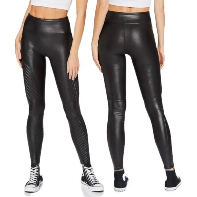 SPANX Faux Leather Moto Leggings Size Medium Seamed Shine 20136R