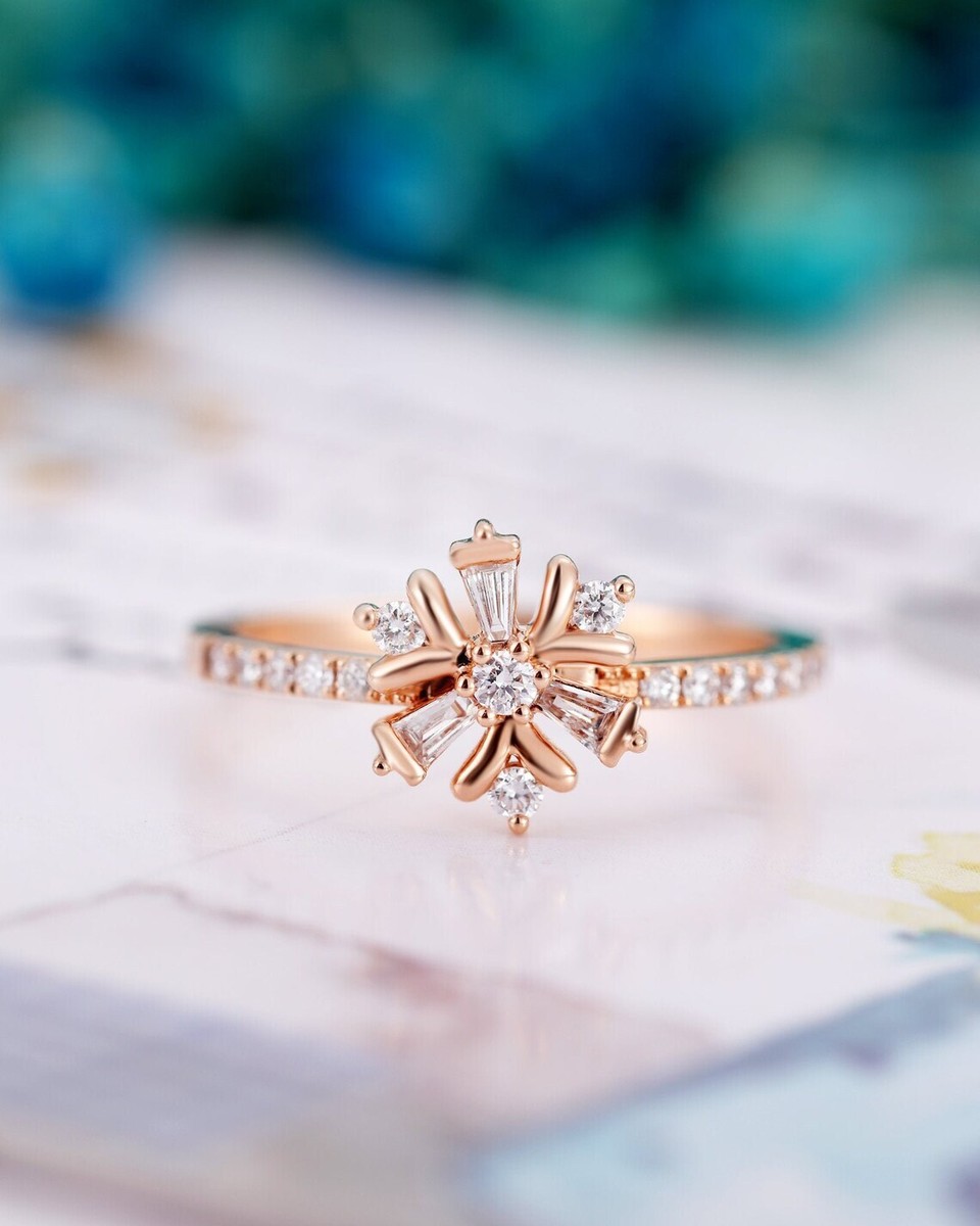 Flower Shape Sterling Silver CT Round Baguette Cut Women's