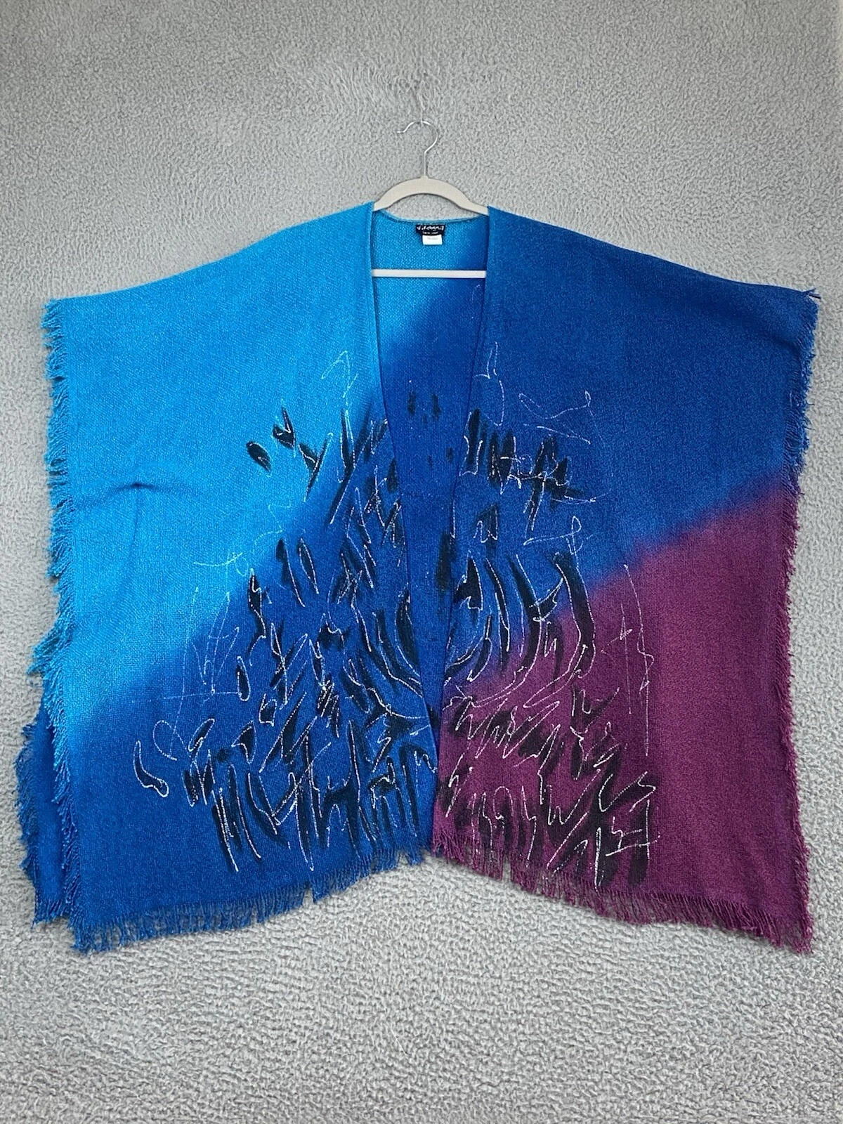 DILEMMA NEW YORK Hand-Painted One Size Poncho Kimono Lagenlook Art-to-Wear Boho