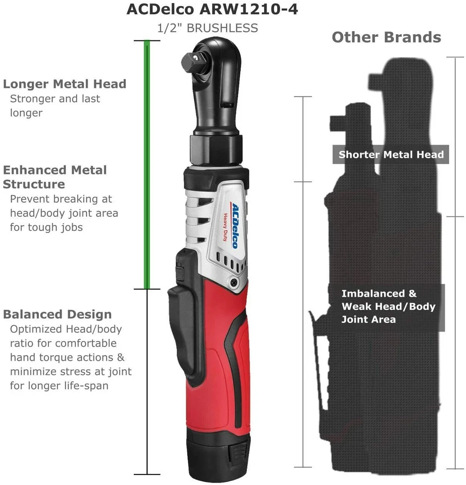 ACDelco G12 12V 1/2" Llave de trinquete inalámbrica sin escobillas, 70 ft-lbs, ARW1210-4P Foto 2 de 4