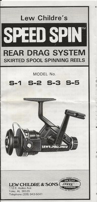 LEW'S SPEED SPIN REEL PARTS LIST & SCHEMATIC PARTS LIST MODELS S-1 S-2 S-3 S-5