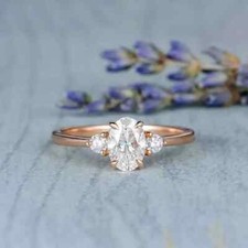 2Ct Lab Created Diamond Trilogy Three Stone Engagement Ring 14K Rose Gold Finish