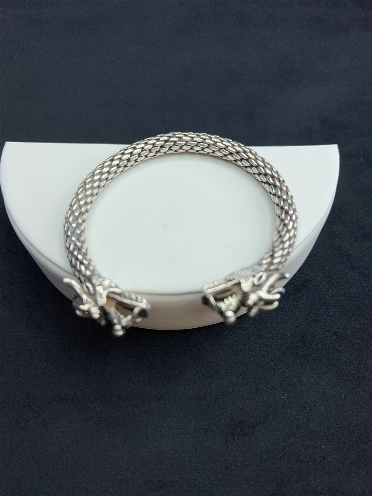 Double Dragon Head Solid Flexible Sterling Silver… - image 4