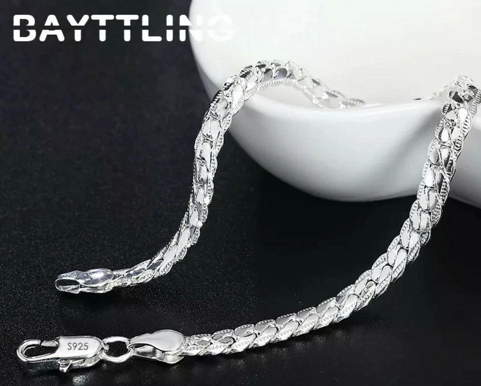Bracciale in argento Sterling 925 20cm e collana argento Sterling 50cm Unisex - Immagine 3 di 4