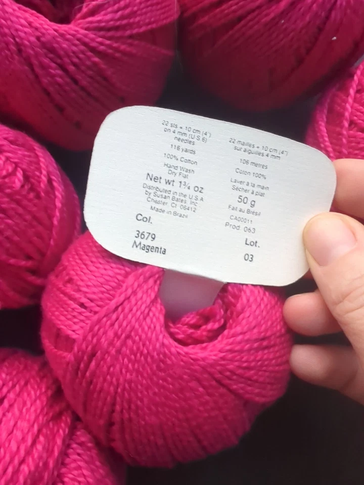 Set Of 10 Full & Partials Patons Cotton DK Yarn Balls 50 gr 116 Yds Ea Hot Pink - Image 3 of 4