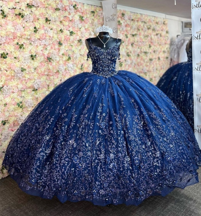 navy birthday ball dress Veaul 2026 Sparkly Navy Blue Beading Tassel Sequins Birthday Flower Girl Dresses 2024 Ball Gown