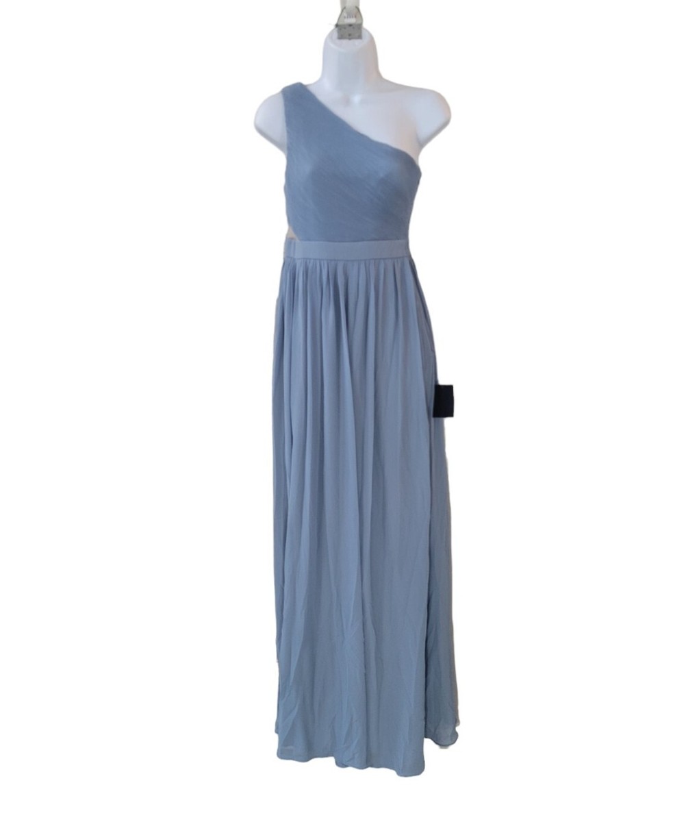 New LULU'S XS Dusty Blue Lovely Endings One Shoulder Pleated Maxi Dress  Women | eBay