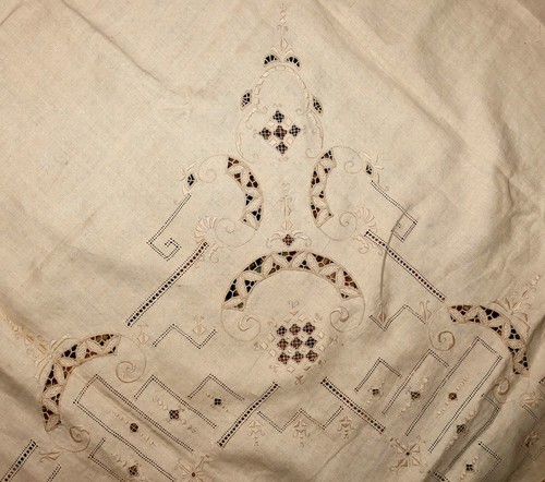 1900s Italian Reticella Puchetta Linen Ecru Banquette Tablecloth+12 Napkins Set - Picture 13 of 24