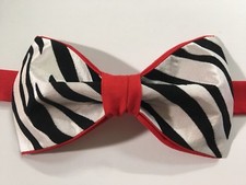Custom Mens Zebra Bow Tie Pre-tied Adjustable Handmade bow tie Red/Black/White