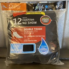 Hanes Men's No-Show Socks Cotton Cushioned Soft Fresh IQ Black Size 6-12