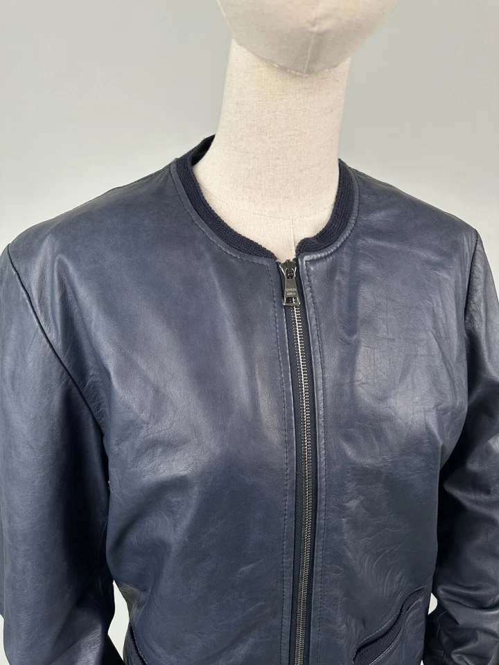Chaqueta de bombardero de cuero para hombre GEORGIA BRATO azul marino talla 48 Foto 4 de 4