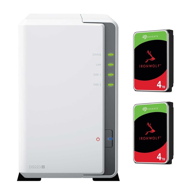Synology DS223j 2-Bay NAS + 2x 4TB Seagate IronWolf HDD (8TB) Installed