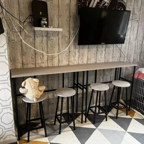 6 Piece Industrial Bar Table Set 2 Kitchen Breakfast Table 4 Stools Grey Compact - Picture 5 of 11