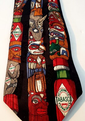 Tabasco Sauce Men's 100% Silk Tie Totum Pole Peppers Bottles Vtg   Made In USA