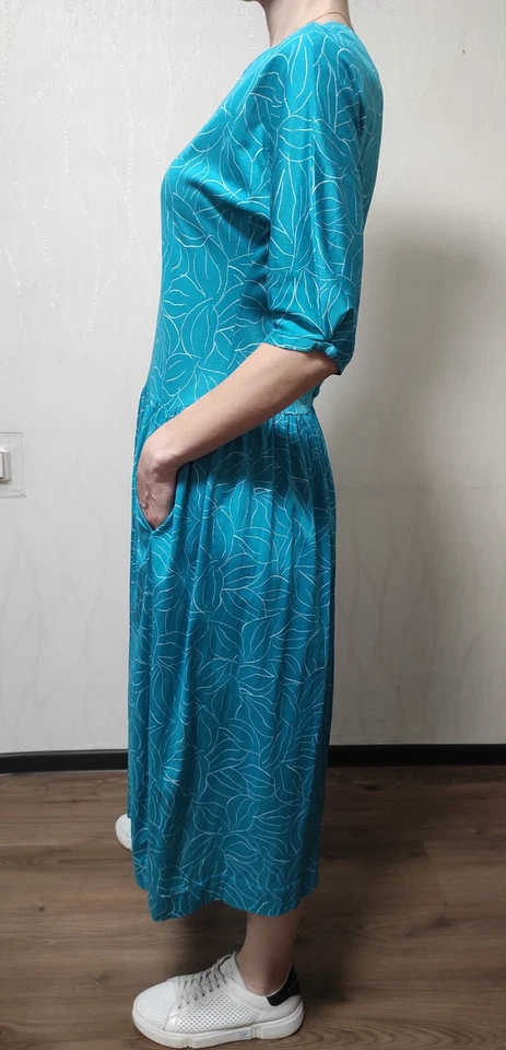 Vestido Jersey Laura Ashley Vintage Floral Cintura Caída Algodón UK12 US10 Foto 4 de 4