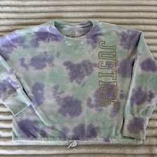 Justice Active tie at bottom purple/ teal teal -dye sweatshirt top girl's 14/16