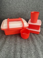 Juego de lonchera Tupperware vintage retro roja 5 piezas A++ 2 tazas y 2 cajas con tapa