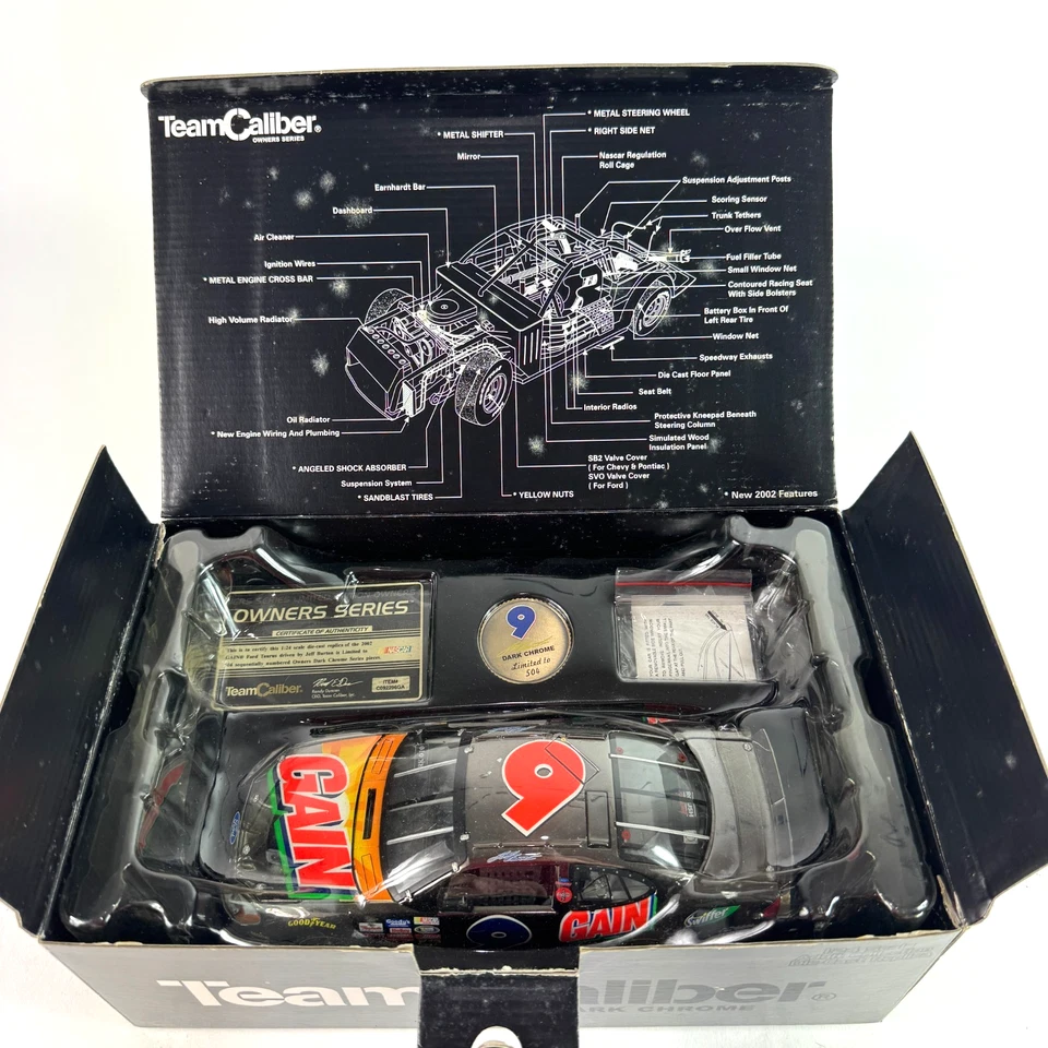 Equipo Calibre Cromo Oscuro 2002 Jeff Burton 9 Ganancias Ford Taurus Nascar 1:24 Die Cas Foto 4 de 4