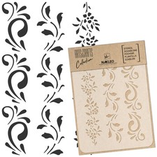 NAKLEO Painting Stencil for Crafts A4 8.3  x 11.8  , Border Flower Pl