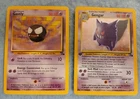 Gengar first edition holographic Pokémon card with Gastly fossil card