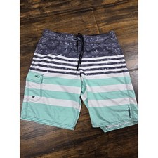 ONeill Mens Board Shorts Size 34 Mint Green Striped Cargo Pocket Swim Trunks