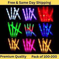 Party Glowz LED Glow Foam Sticks 16" Flashing Light Up Batons Party Rave Bulk