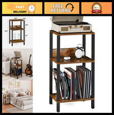 Record Player Stand with Storage for 100 Albums, 3-Tier End Table, Brown