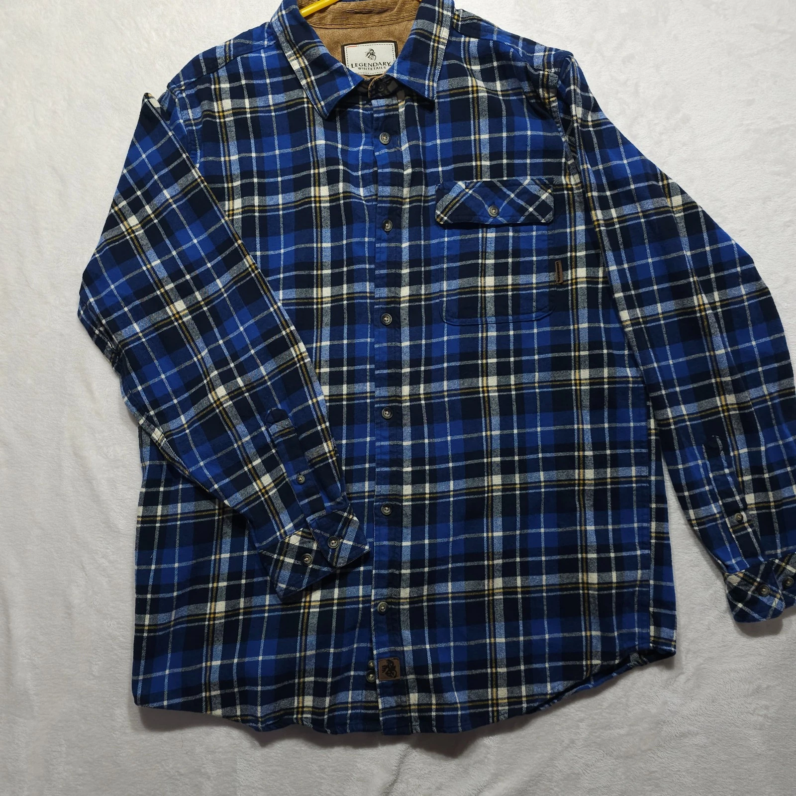 Legendary Whitetails Sz LT Men Blue Plaid Flannel Corduroy Collar Sleeve Outdoor