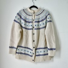 Vtg Iceland Sweater Large Wool Hand Knitted Pullover Nordic Fair Isle Ski Winter