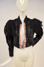 VICTORIAN 19TH C ROSEBUD PATTERN SILK BODICE W PUFF SLEEVES