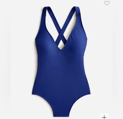 J Crew DD Plunge One Piece Swimsuit Size 6 Blue Padded Classic Beach Resort NWT