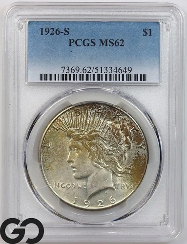 1926-S Peace Dollar, PCGS MS 62 ** Tougher This Nice, Toner!