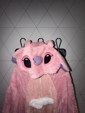 Lilo  Stitch Angel Unisex XL Pink Hooded Fleece Zip One-Piece Pajamas Costume