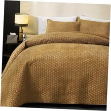 Velvet Quilt Size,Bedspread Quilted Bedding Set,Luxurious Soft King Brown