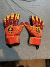 Keeperking Soccer Goalkeeper Gloves Red Orange Black Latex Hook & Loop Size 27