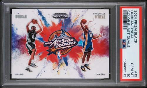 Shaquille O'Neal / Tim Duncan #13 2024 Panini Prizm Black Color Blast Dual card