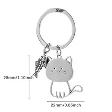 Funny Cartoon Fish Cat Keychain Couple Stainless Steel Keyring Lovely Pendant