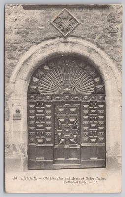 Exeter Kathedrale alte Eichentür Bischof Baumwolle 1. Weltkrieg Ära 1916 Postkarte LL Serie